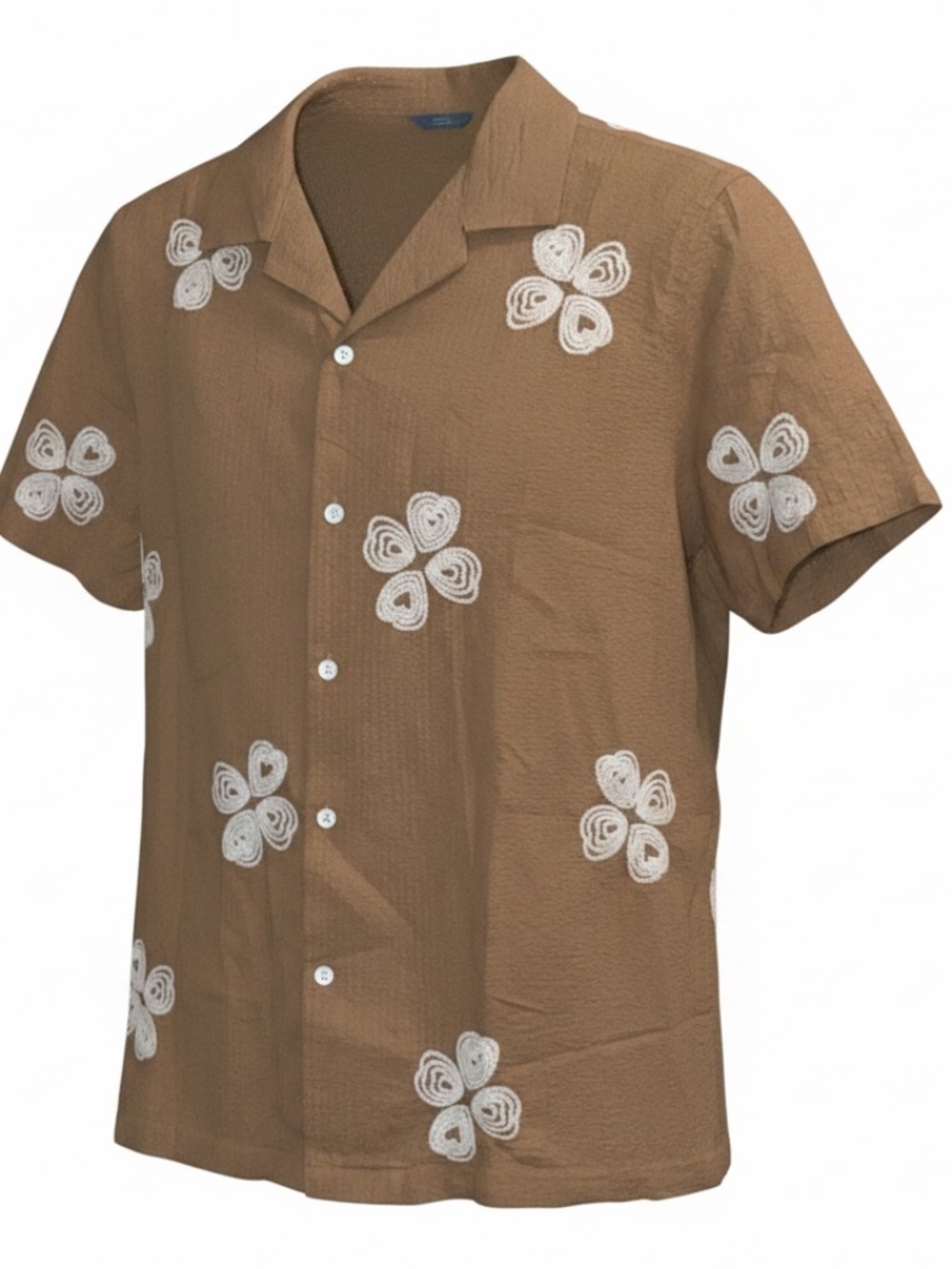 FREE PLANET Tan Short Sleeve Button Down Shirt. NWT.